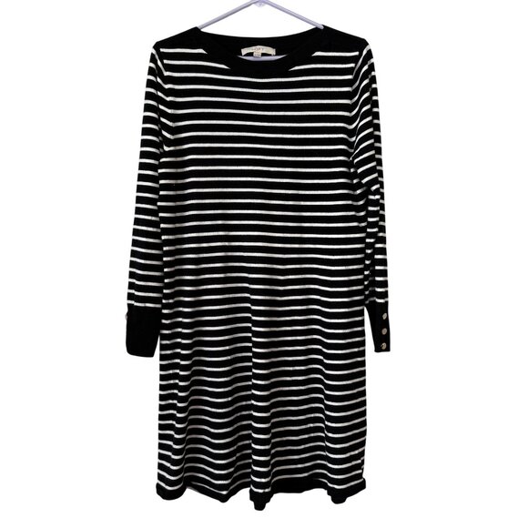 Striped Black & White Knit Dress Long Sleeves Loft Brand Womens XL - Picture 1 of 7